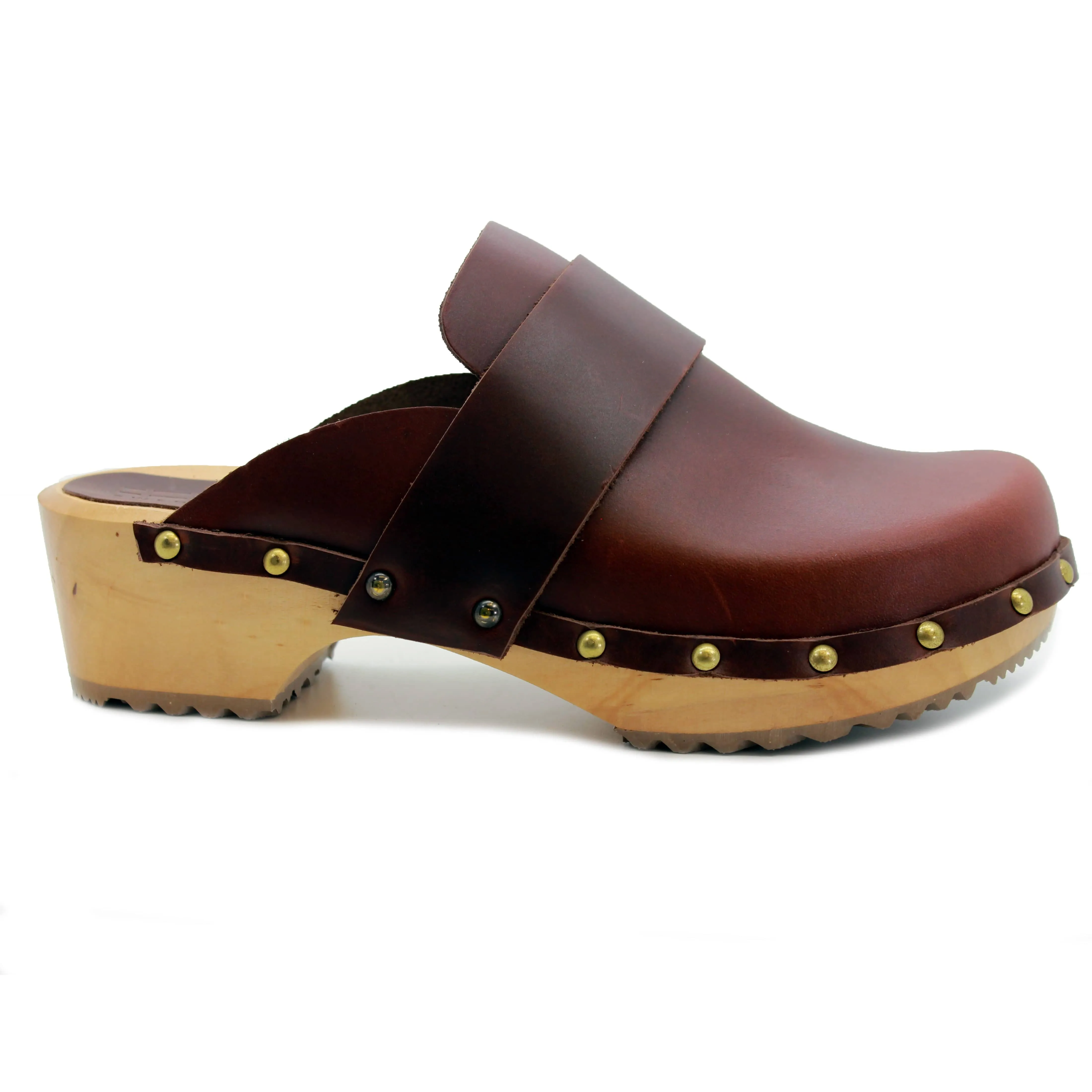 KLÄGN Helvi Wood Open Back Full Grain Leather Clogs w/light sole