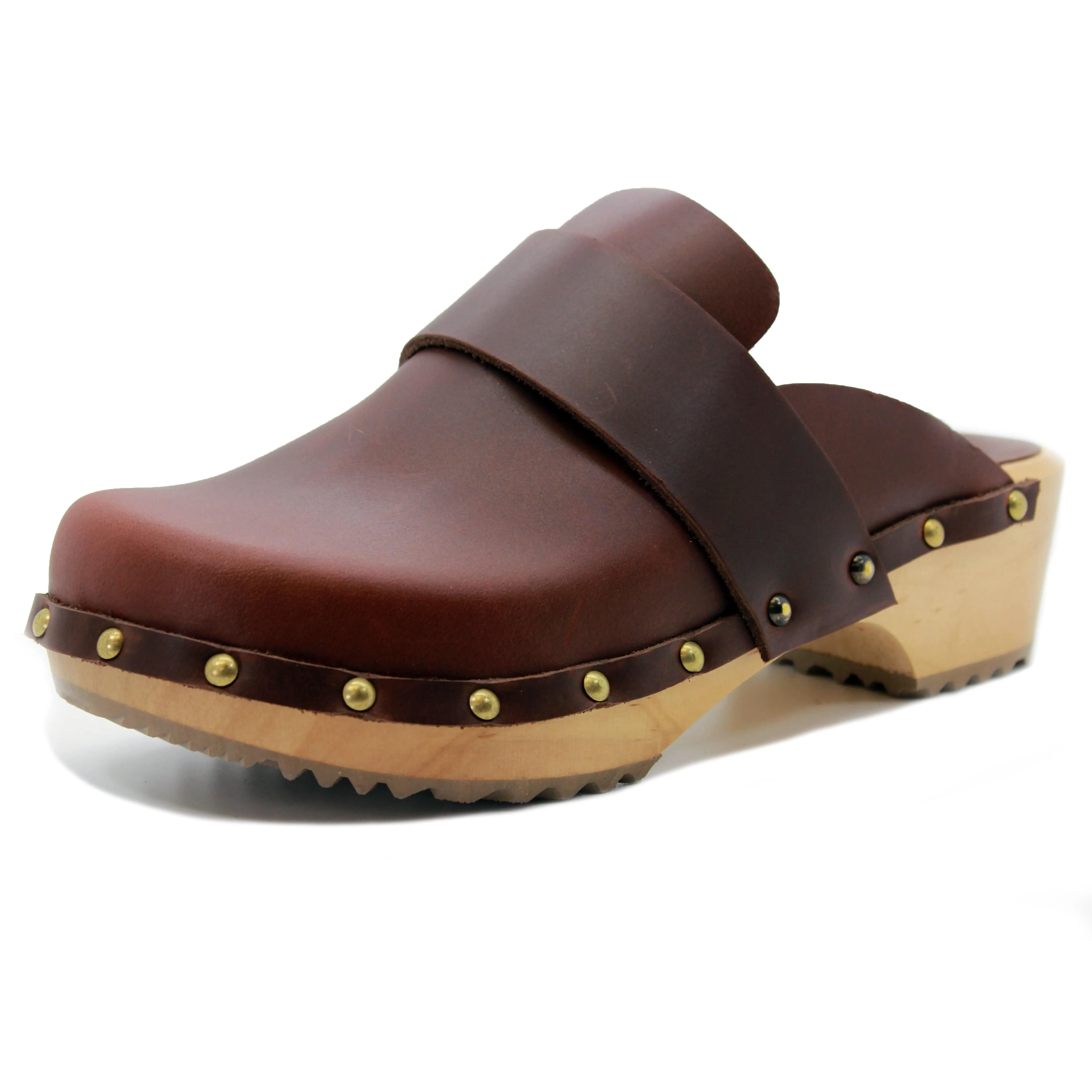 KLÄGN Helvi Wood Open Back Full Grain Leather Clogs w/light sole