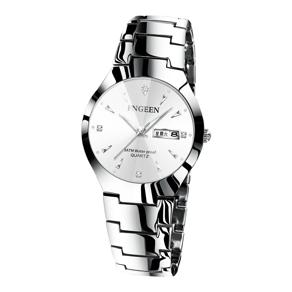 Korean Style Simple Fashion Tungsten Steel Color Women's Student Watch Men's Women's Watch Couple Waterproof Ultra-Thin Men's Quartz Watch Watch