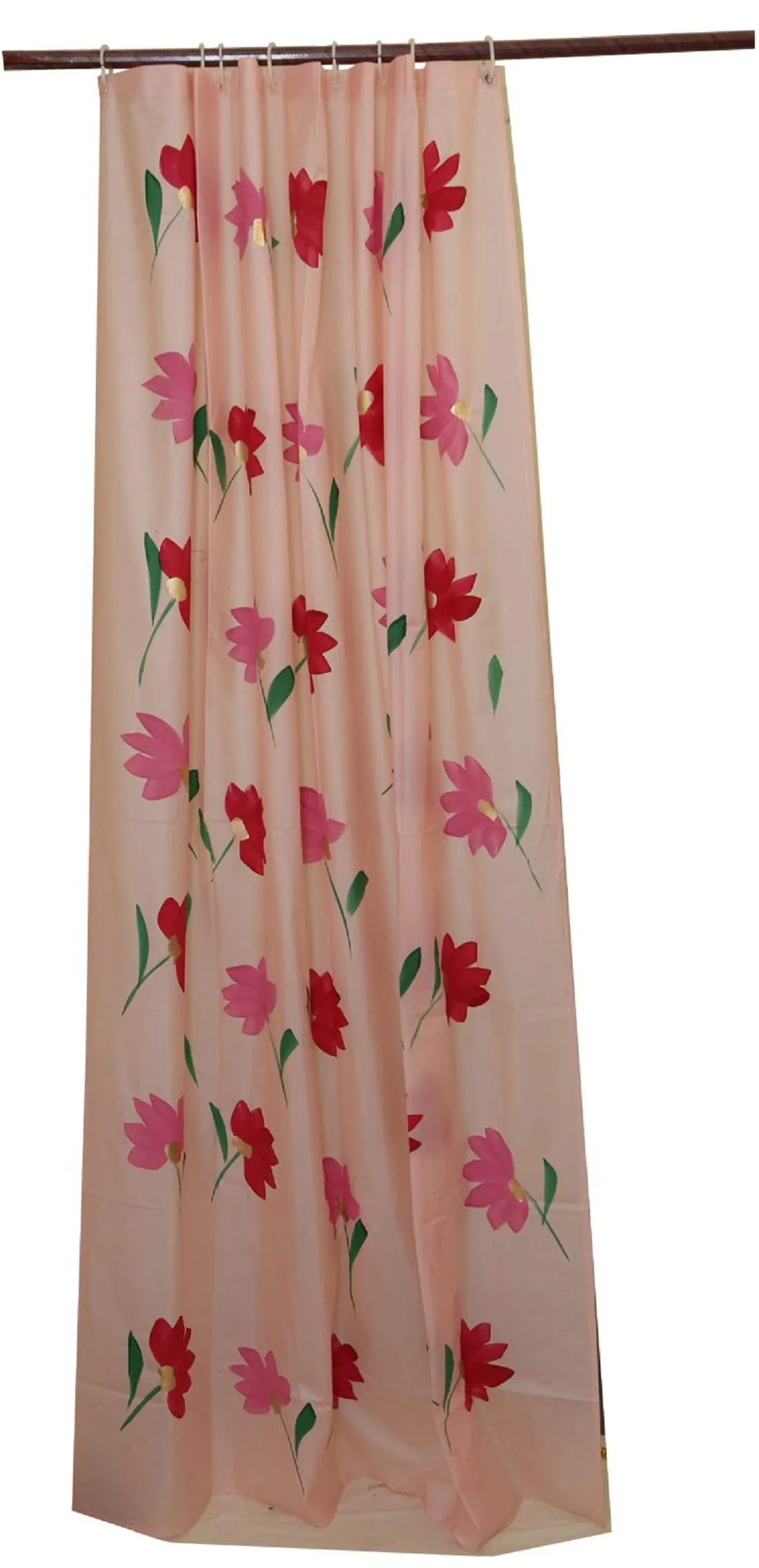 Kuber Industries Floral Design 7 Feet Shower Curtain with 8 Hooks (Pink)-CTKTC14450