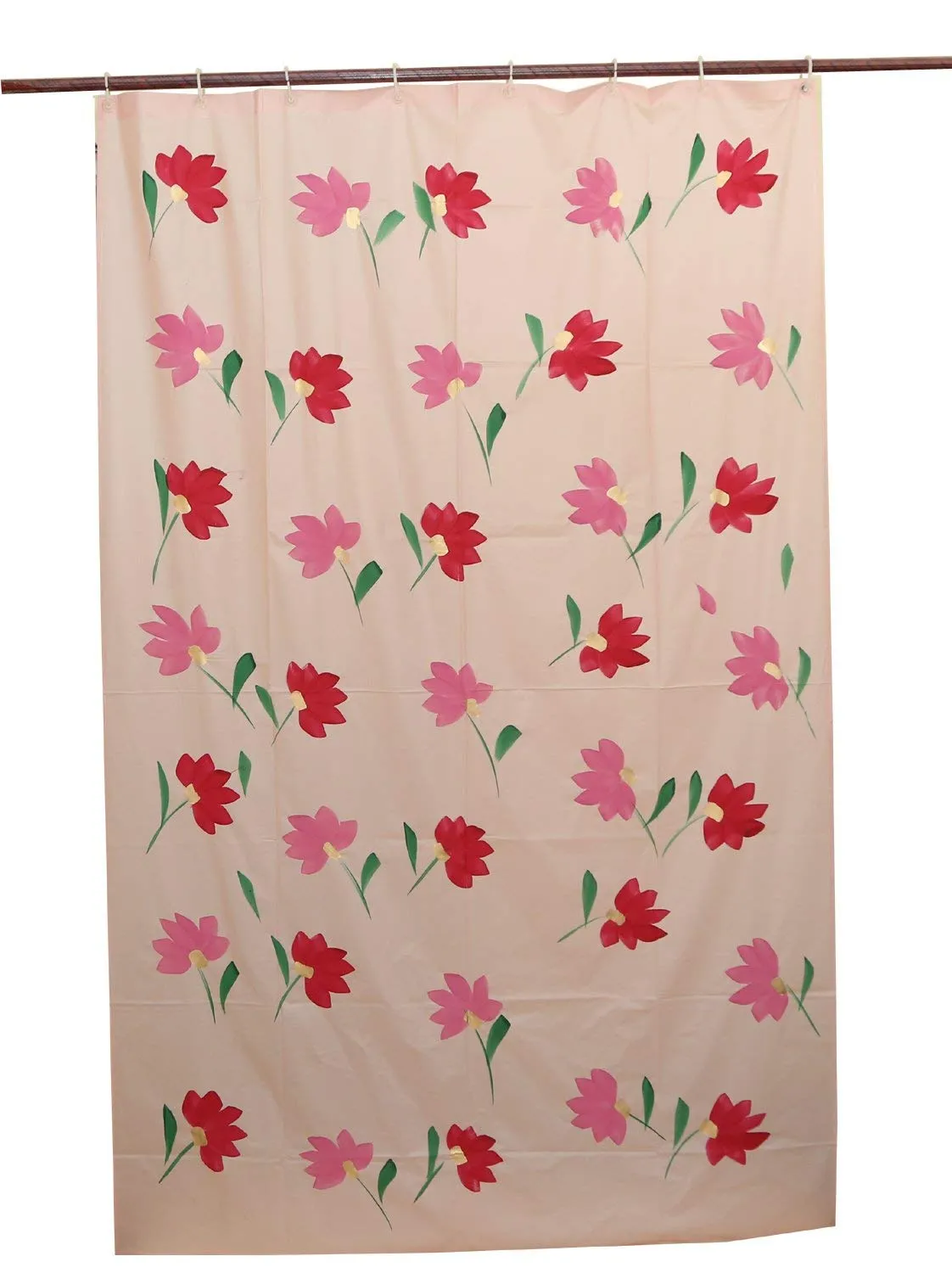 Kuber Industries Floral Design 7 Feet Shower Curtain with 8 Hooks (Pink)-CTKTC14450