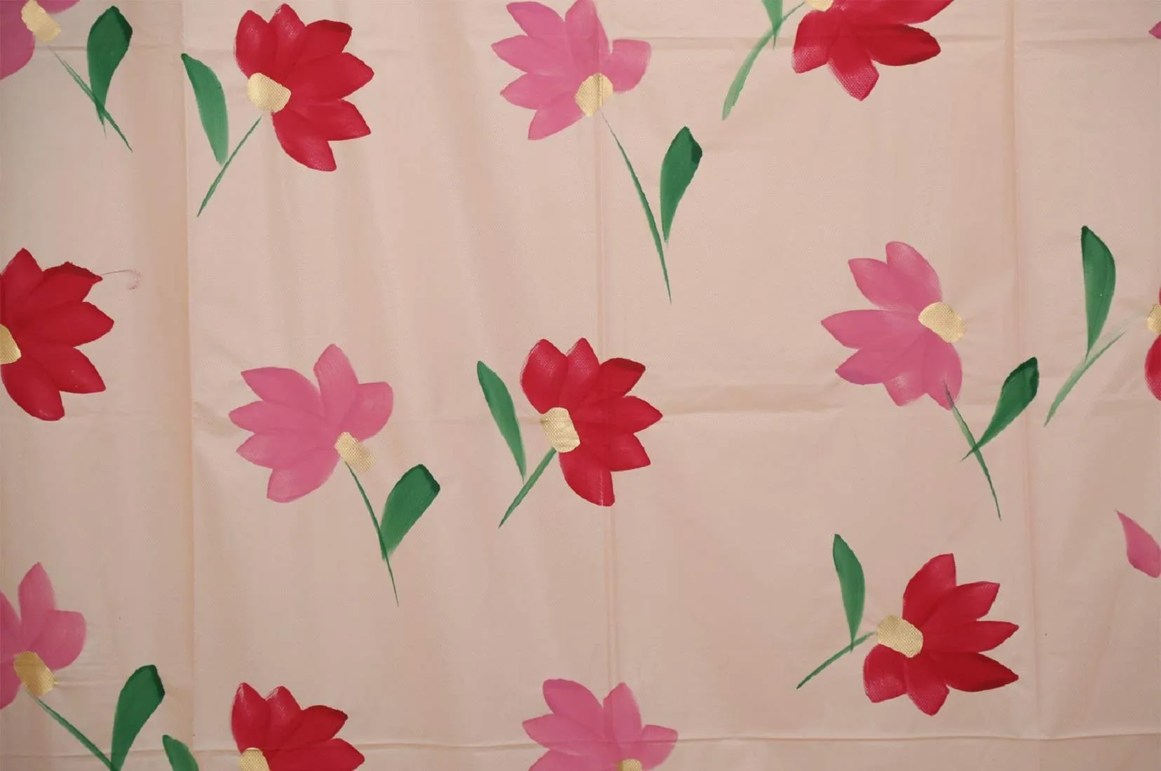 Kuber Industries Floral Design 7 Feet Shower Curtain with 8 Hooks (Pink)-CTKTC14450