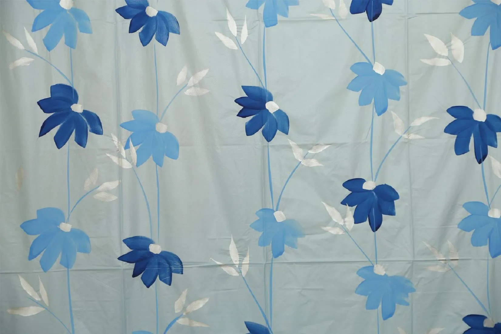 Kuber Industries PVC Floral Shower Curtain with 8 Hooks, Standard, Sky Blue