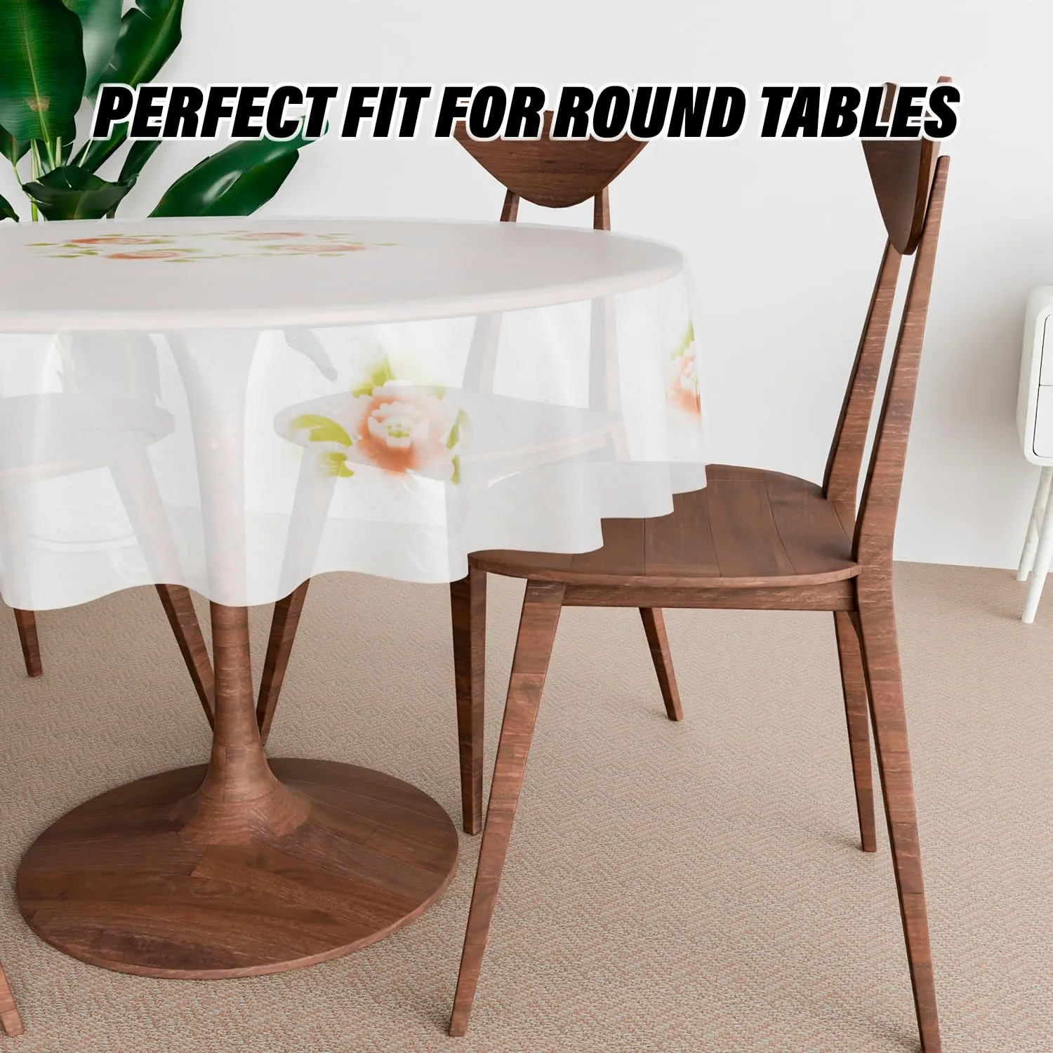 Kuber Industries Round Dining Table Cover 4 Seater Waterproof | Center Table Teepai Cover Cloth for Tea Coffee | Tabletop & Teapoy Mat for Living Room, Kitchen & Balcony | PVC | 60 Inch | White