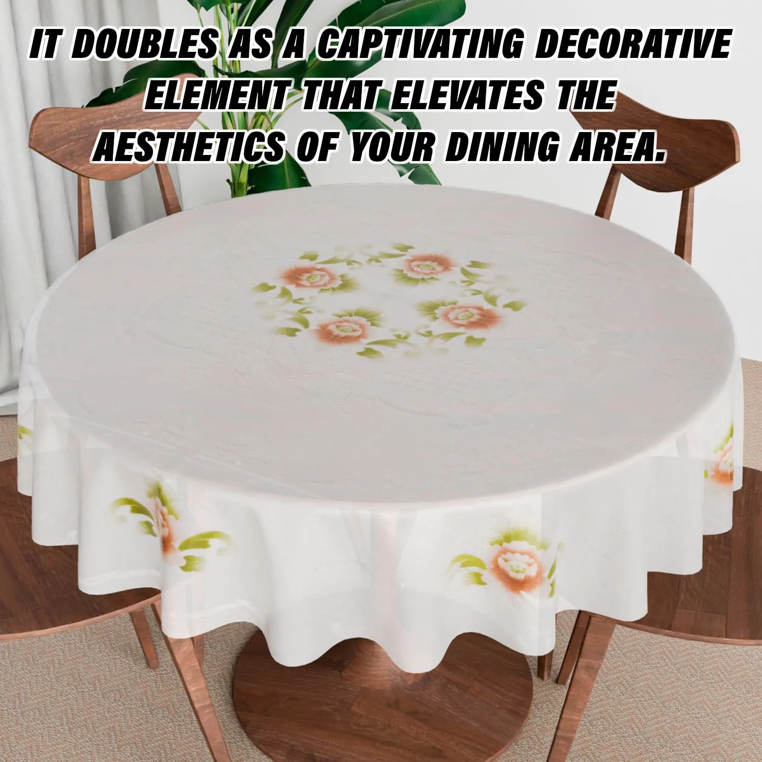 Kuber Industries Round Dining Table Cover 4 Seater Waterproof | Center Table Teepai Cover Cloth for Tea Coffee | Tabletop & Teapoy Mat for Living Room, Kitchen & Balcony | PVC | 60 Inch | White