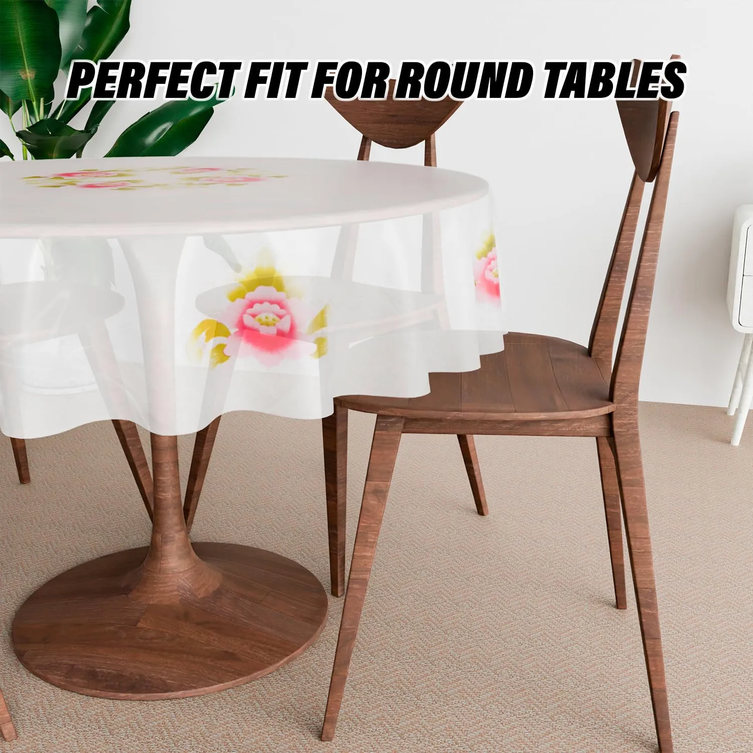 Kuber Industries Round Table Cover | PVC Table Cloth for Round Tables | 4 Seater Round Table Cloth | Flower Almond Kitchen Dining Tablecloth | Tabletop Cover | 60 Inch | Pink