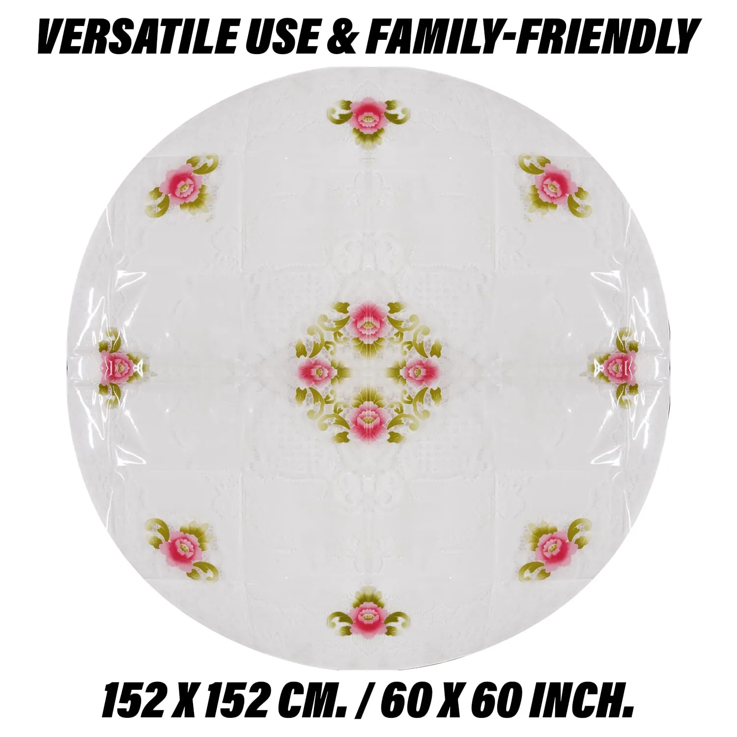 Kuber Industries Round Table Cover | PVC Table Cloth for Round Tables | 4 Seater Round Table Cloth | Flower Almond Kitchen Dining Tablecloth | Tabletop Cover | 60 Inch | Pink