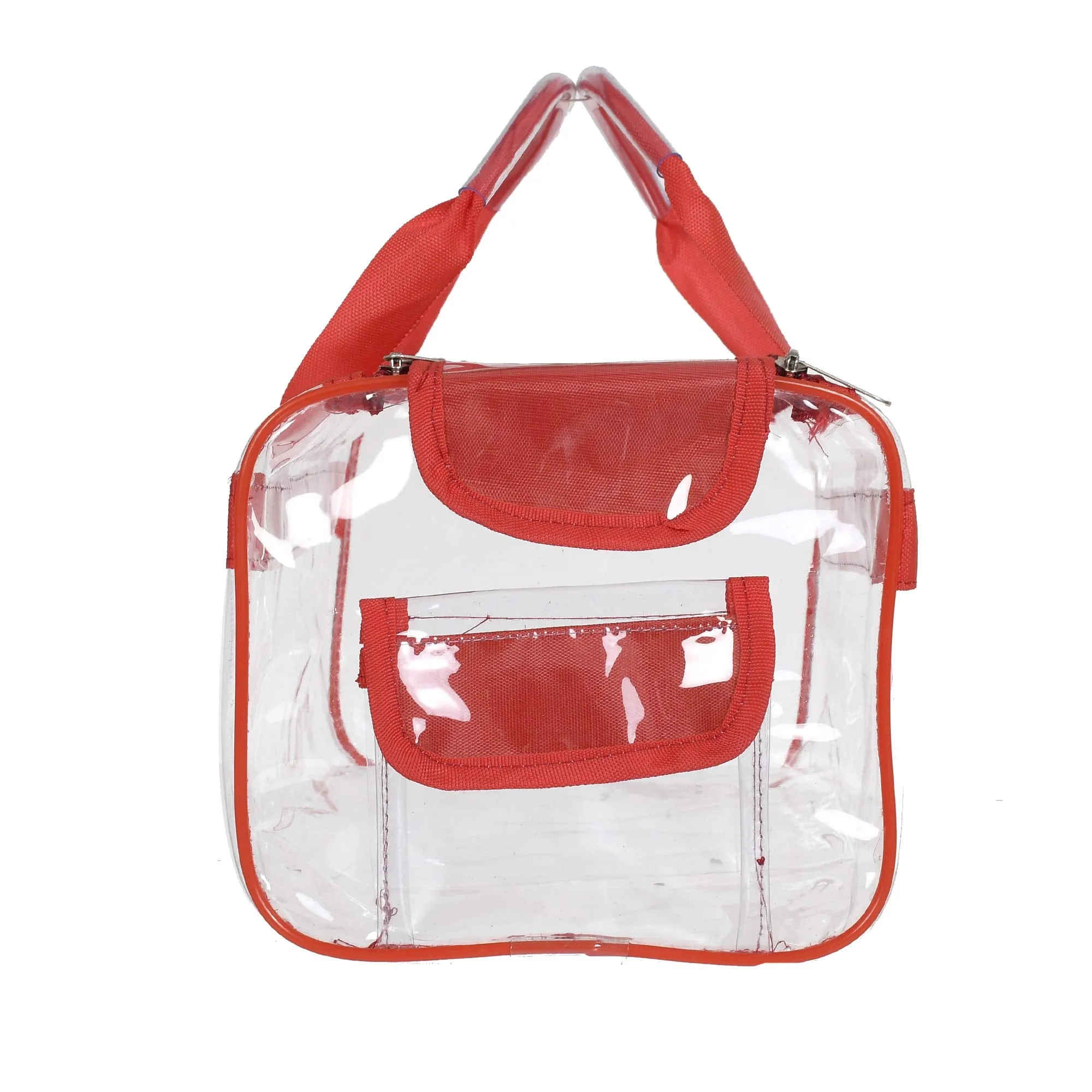 Kuber Industries Small Size Clear PVC Travel Toiletry Bag Handbag Beach Tote Bag Organizer for Men and Women-Set of 2 (Blue & Red) (F_26_KUBBMART017037)