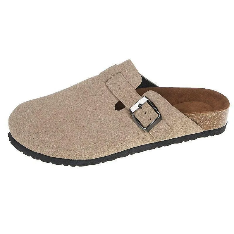 Ladies Suede Clog Sandals Boston Unisex Backless with Cork Sole