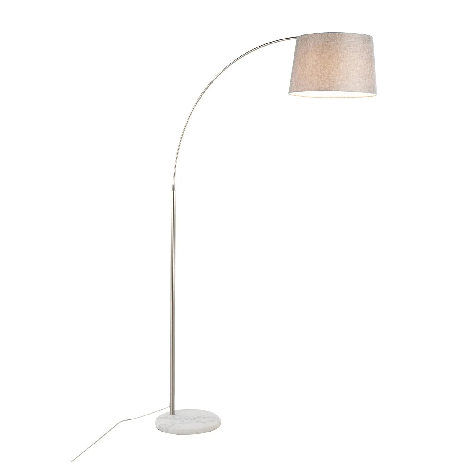 March Contemporary Floor Lamp in White Marble and Nickel with Grey Linen Shade by LumiSource