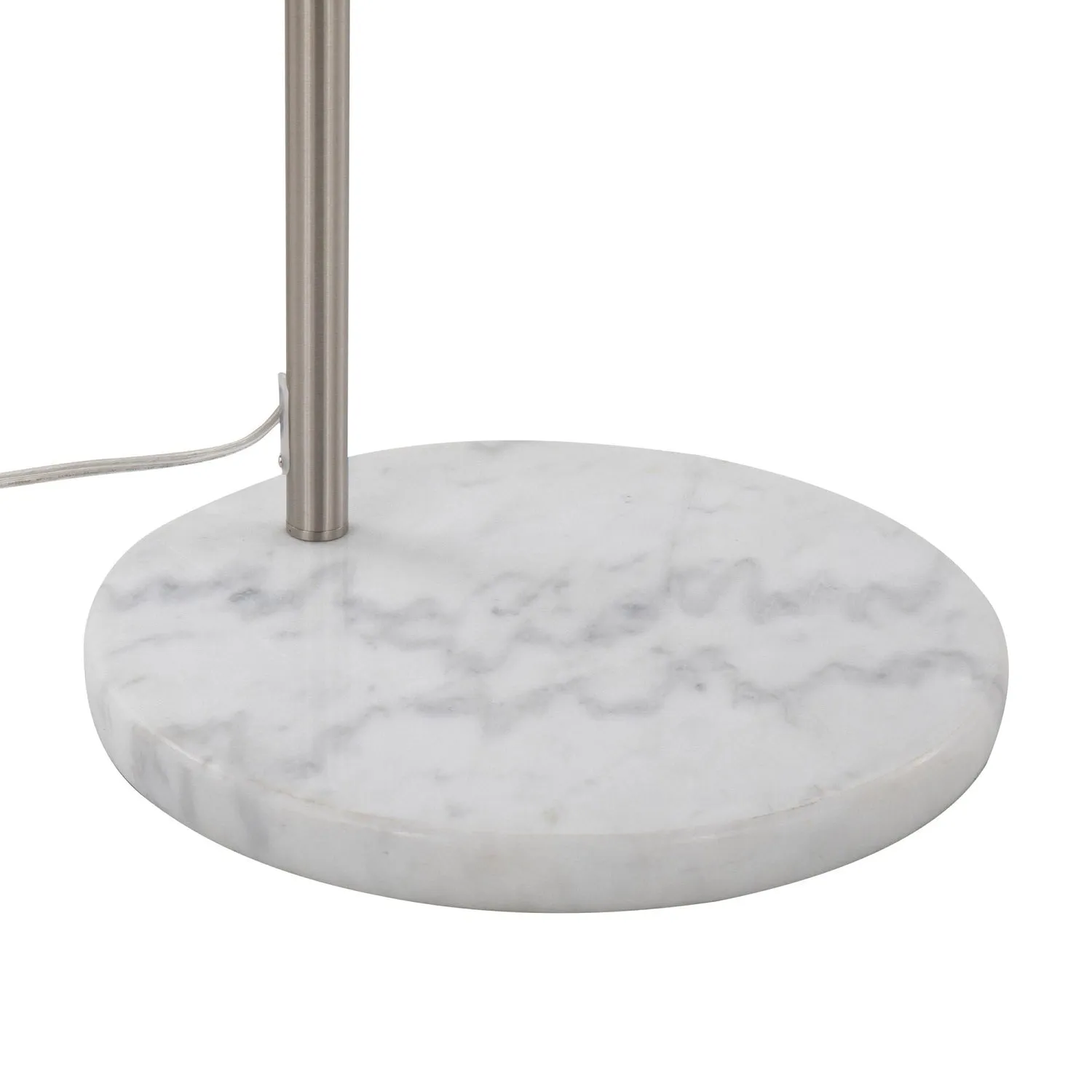 March Contemporary Floor Lamp in White Marble and Nickel with Grey Linen Shade by LumiSource