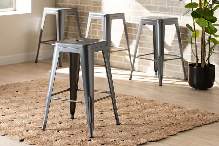 Miles 4pcs Gray Finished Metal Stackable Counter Stool