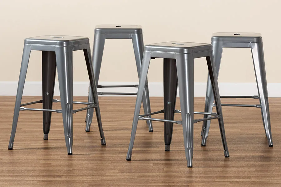 Miles 4pcs Gray Finished Metal Stackable Counter Stool