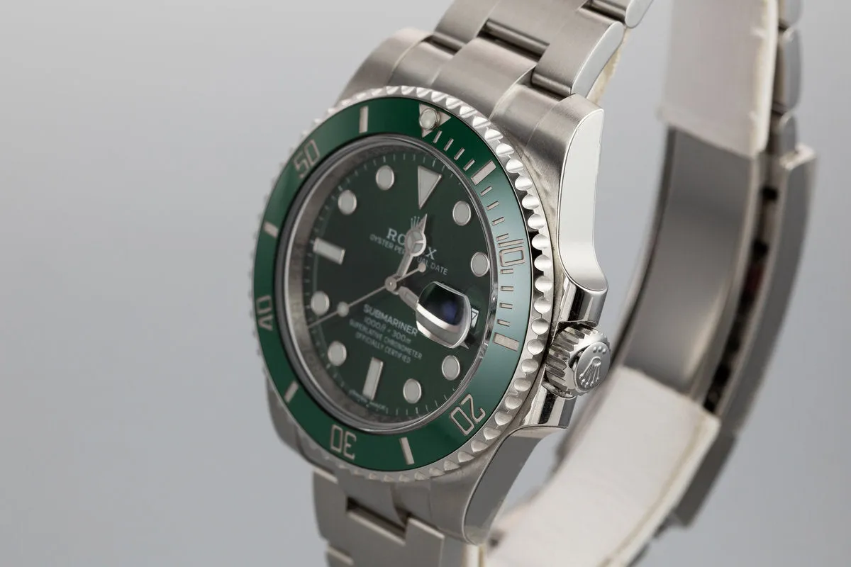 Mint 2018 Rolex Green Submariner 116610LV "Hulk" with Box and Papers