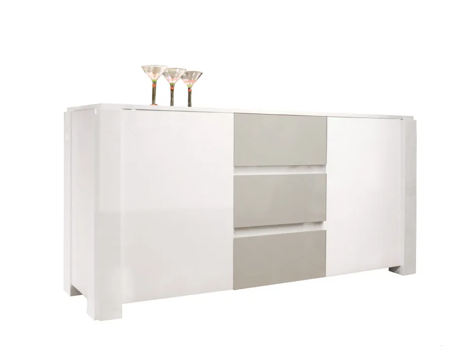 Modern 66" White & Gray Lacquer Credenza