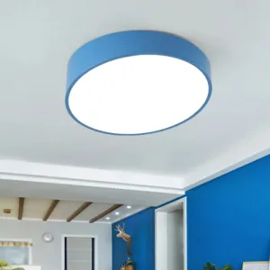 Modern Bevel-Edge Drum Ceiling Flush Acrylic LED Flush Mount Light Fixture in Red/Yellow/Blue