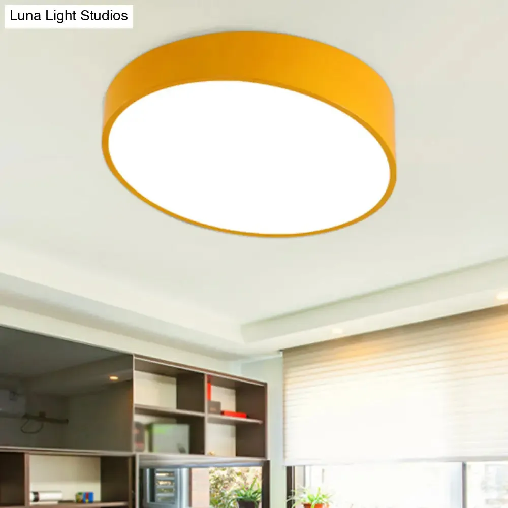 Modern Bevel-Edge Drum Ceiling Flush Acrylic LED Flush Mount Light Fixture in Red/Yellow/Blue