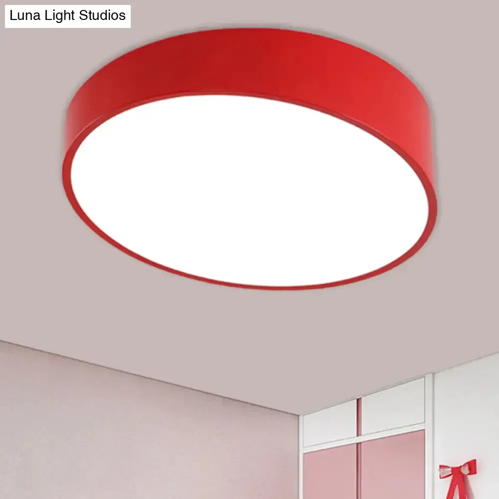 Modern Bevel-Edge Drum Ceiling Flush Acrylic LED Flush Mount Light Fixture in Red/Yellow/Blue