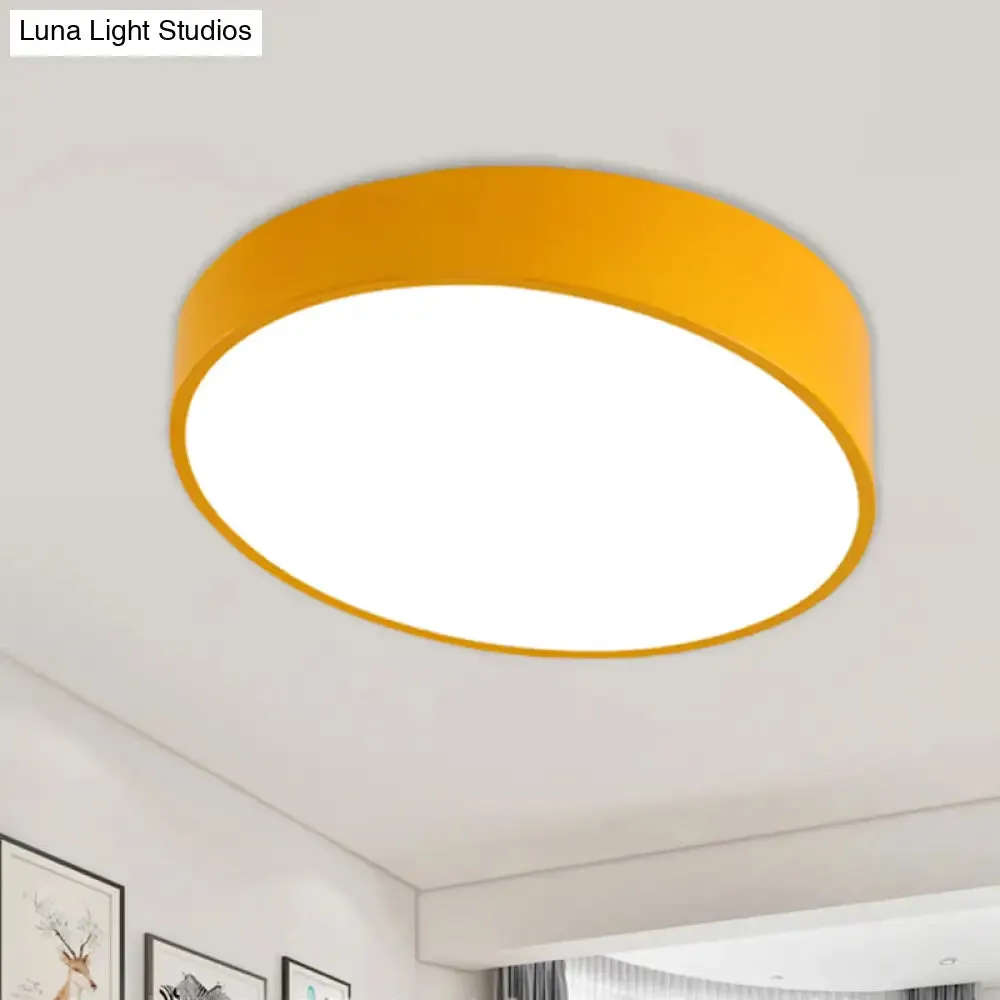 Modern Bevel-Edge Drum Ceiling Flush Acrylic LED Flush Mount Light Fixture in Red/Yellow/Blue