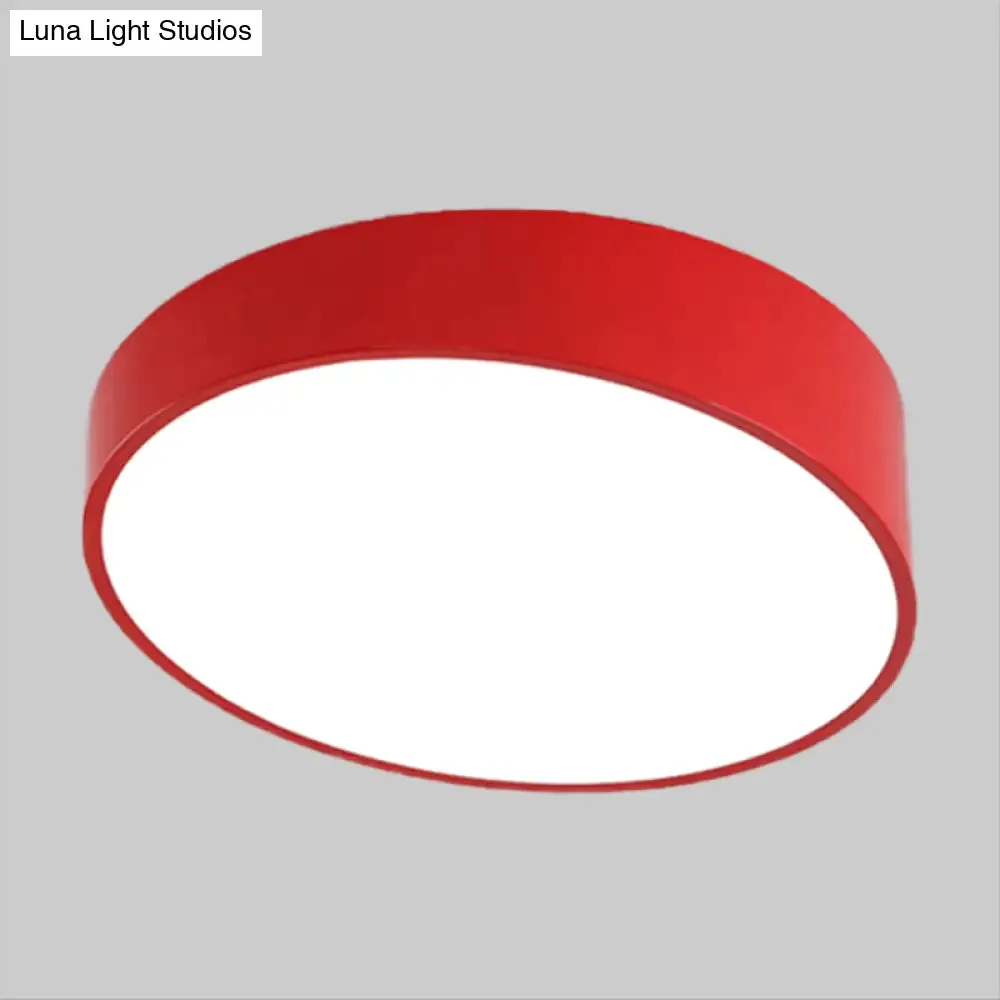 Modern Bevel-Edge Drum Ceiling Flush Acrylic LED Flush Mount Light Fixture in Red/Yellow/Blue