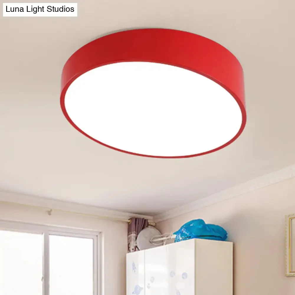 Modern Bevel-Edge Drum Ceiling Flush Acrylic LED Flush Mount Light Fixture in Red/Yellow/Blue