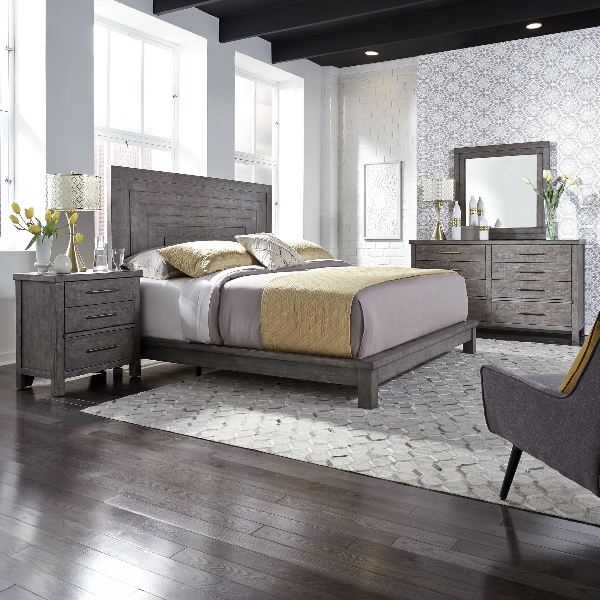 Modern Farmhouse - Platform Bed, Dresser & Mirror