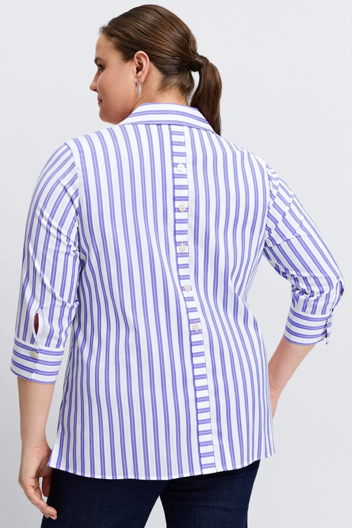 Pamela Plus Essential Stretch No Iron Stripe Shirt