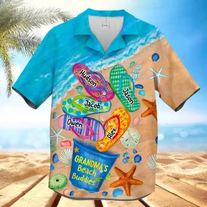 Papa , Nana's Beach Buddies Summer Flip Flop Personalized Hawaiian Shirt Perfect Gift for Grandmas Moms Aunties