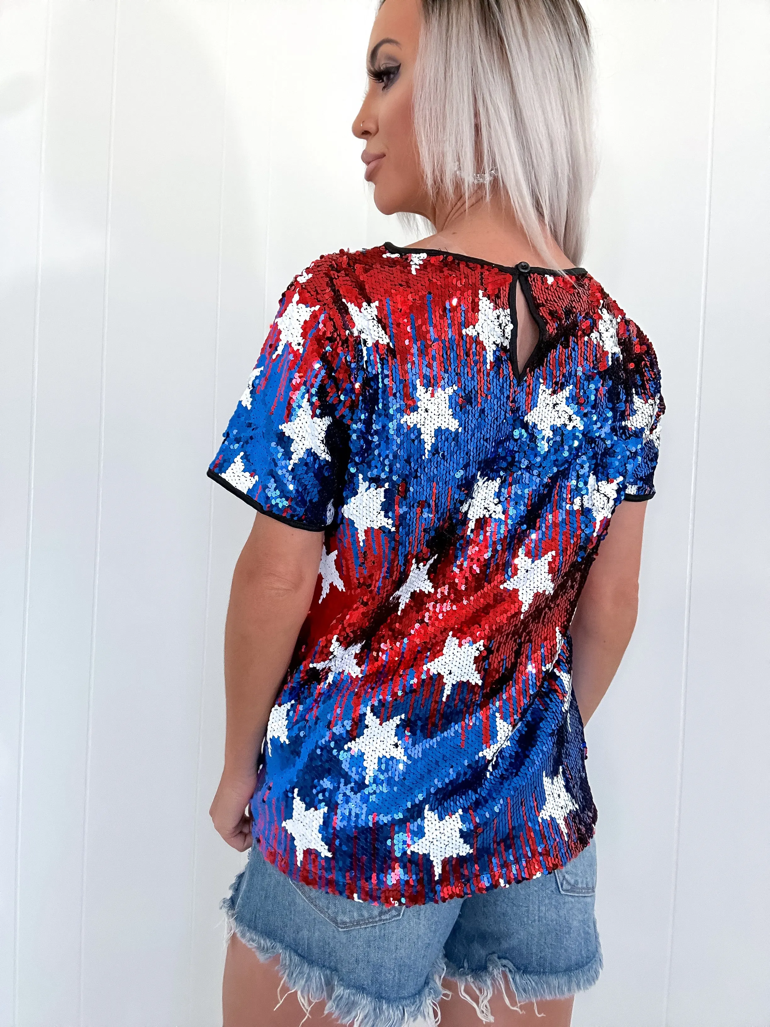 Patriot Star Sequin Top - Red/Navy