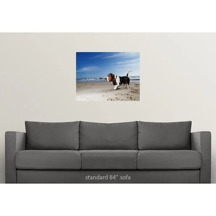 "Basset hound walking on the beach" Poster Print - Multi