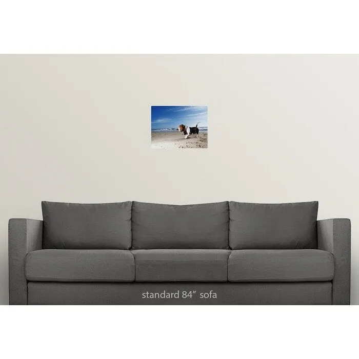 "Basset hound walking on the beach" Poster Print - Multi