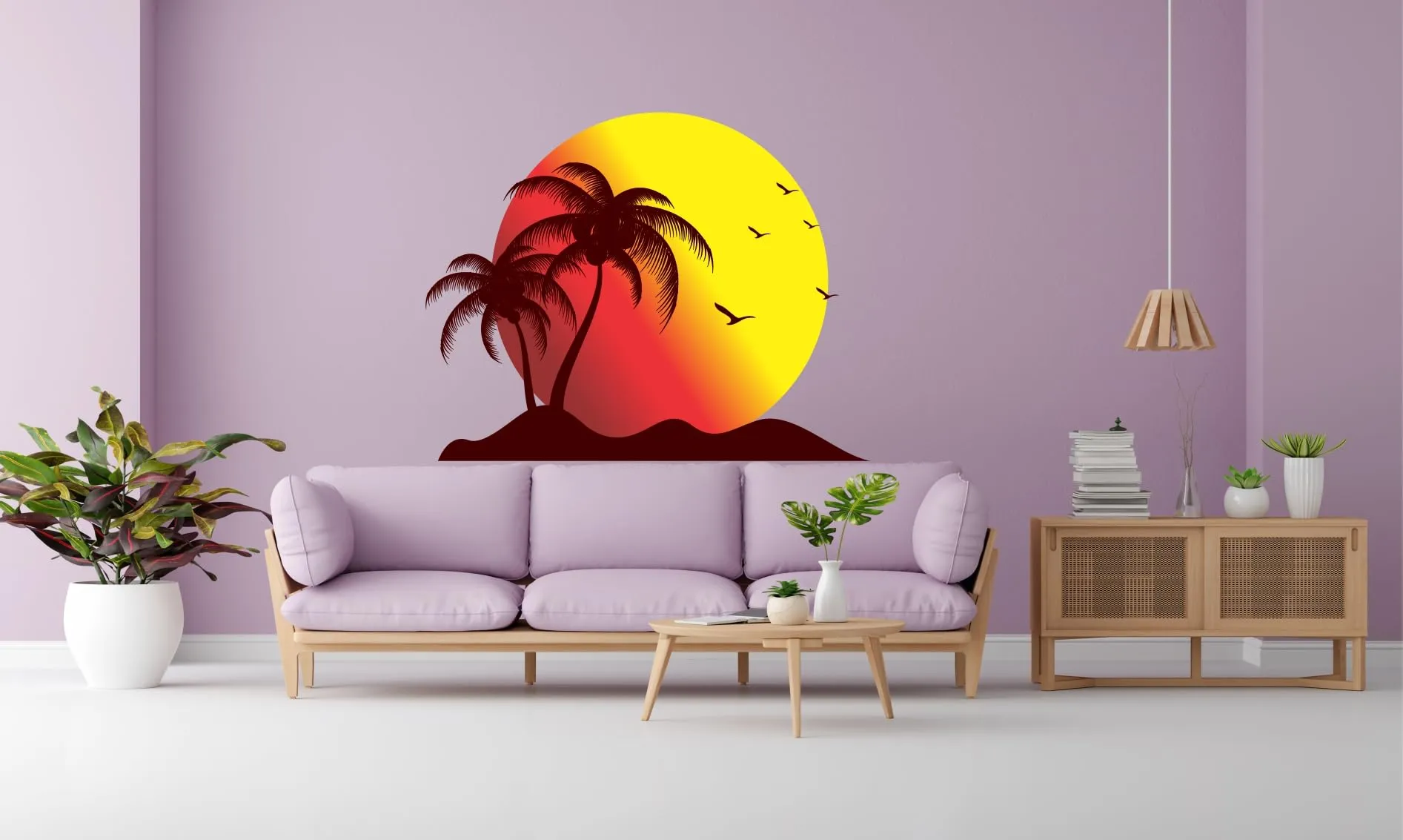 Ruhi Decor Beautiful Sunset On The Beach Wall Sticker PVC Stickers Waterproof Laminated Wall Stylish for Living Room