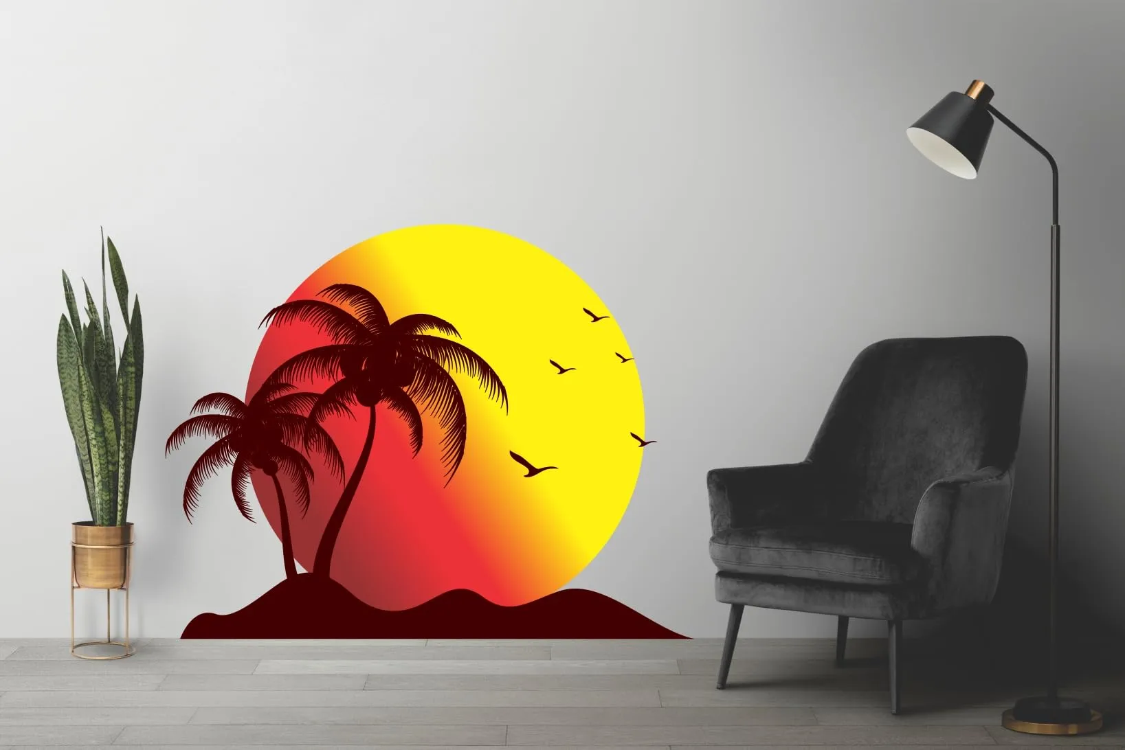 Ruhi Decor Beautiful Sunset On The Beach Wall Sticker PVC Stickers Waterproof Laminated Wall Stylish for Living Room