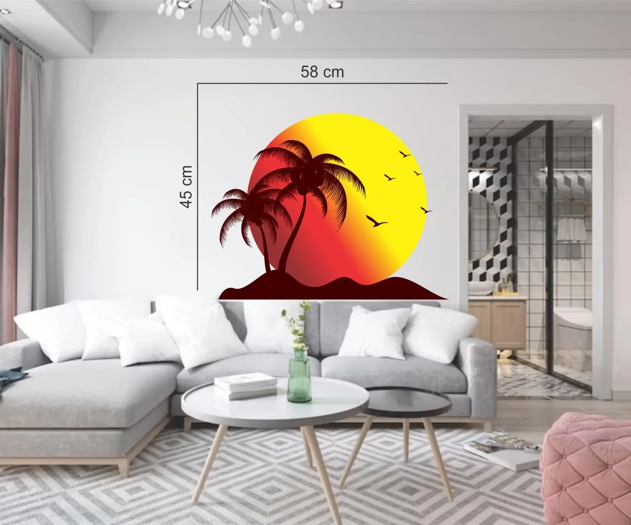 Ruhi Decor Beautiful Sunset On The Beach Wall Sticker PVC Stickers Waterproof Laminated Wall Stylish for Living Room