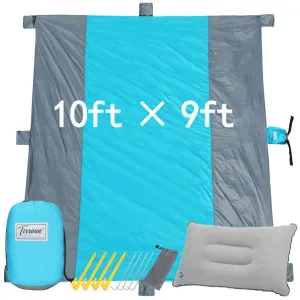 Sand-Free Beach Blanket and Inflatable Pillow Set