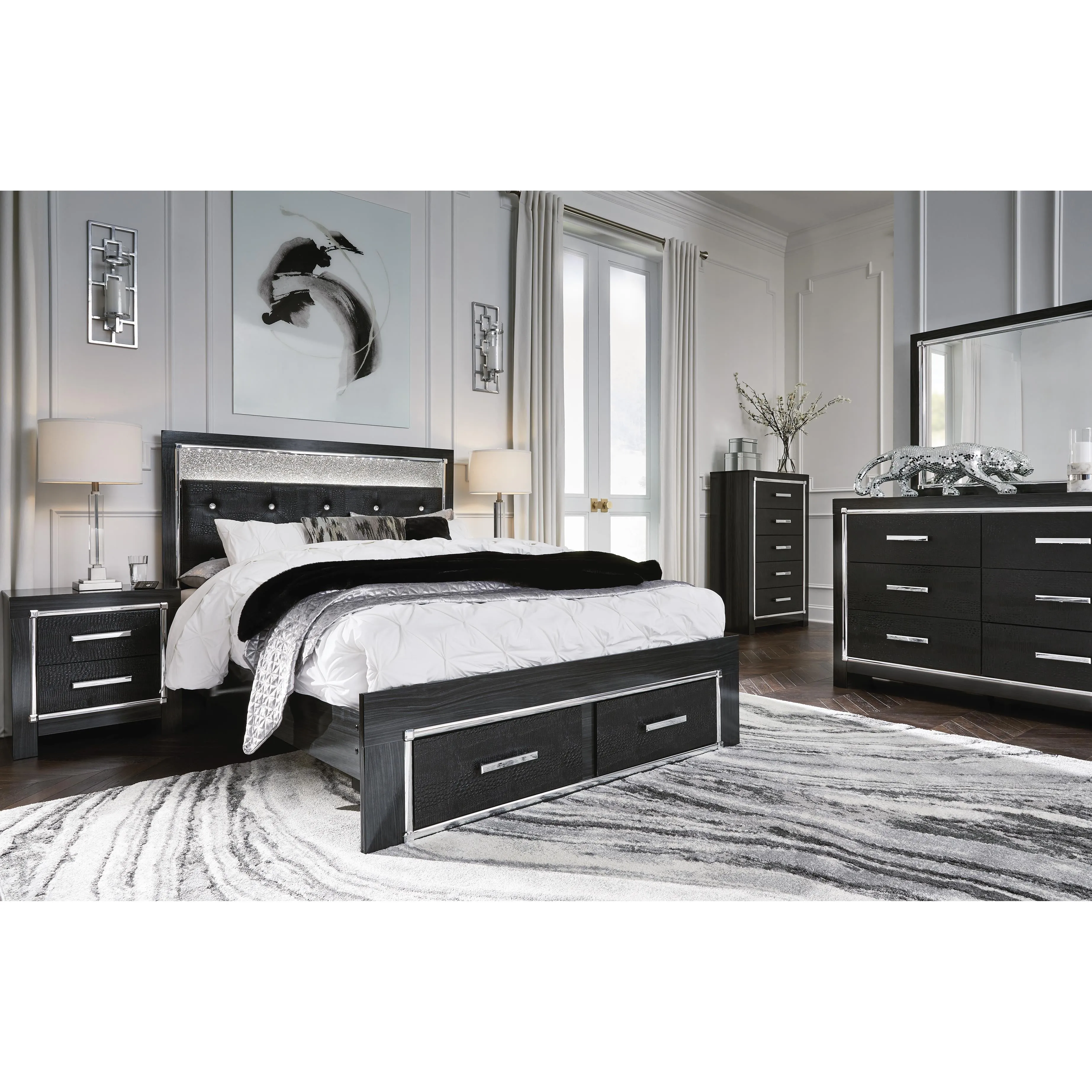 Signature Design by Ashley Kaydell King Upholstered Panel Bed with Storage B1420-158/B1420-56S/B1420-97