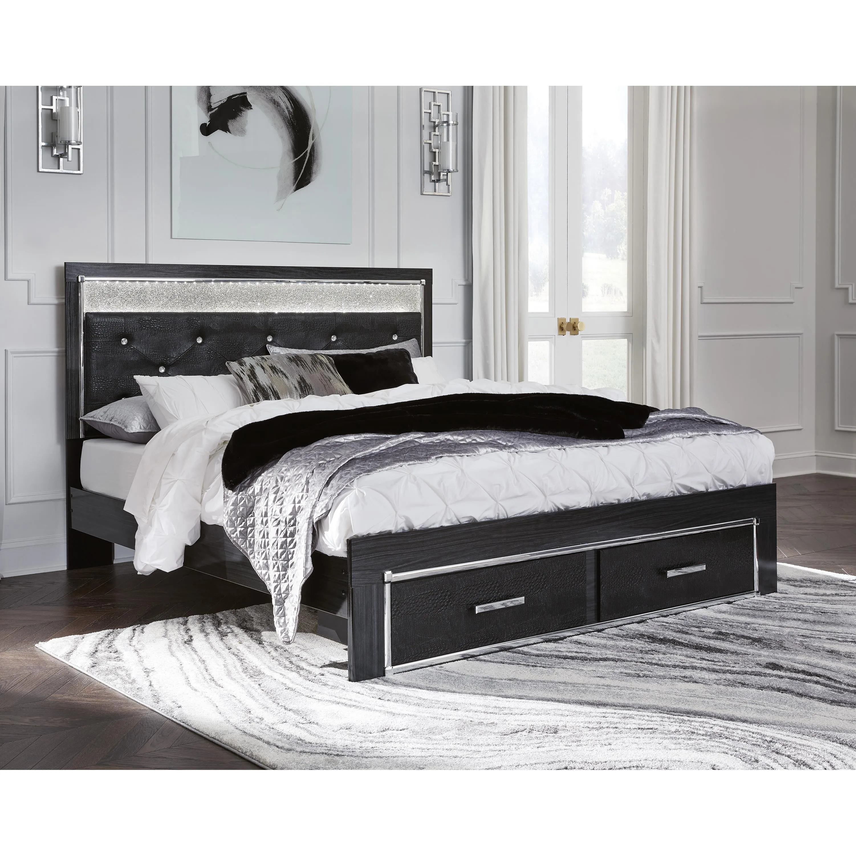 Signature Design by Ashley Kaydell King Upholstered Panel Bed with Storage B1420-158/B1420-56S/B1420-97