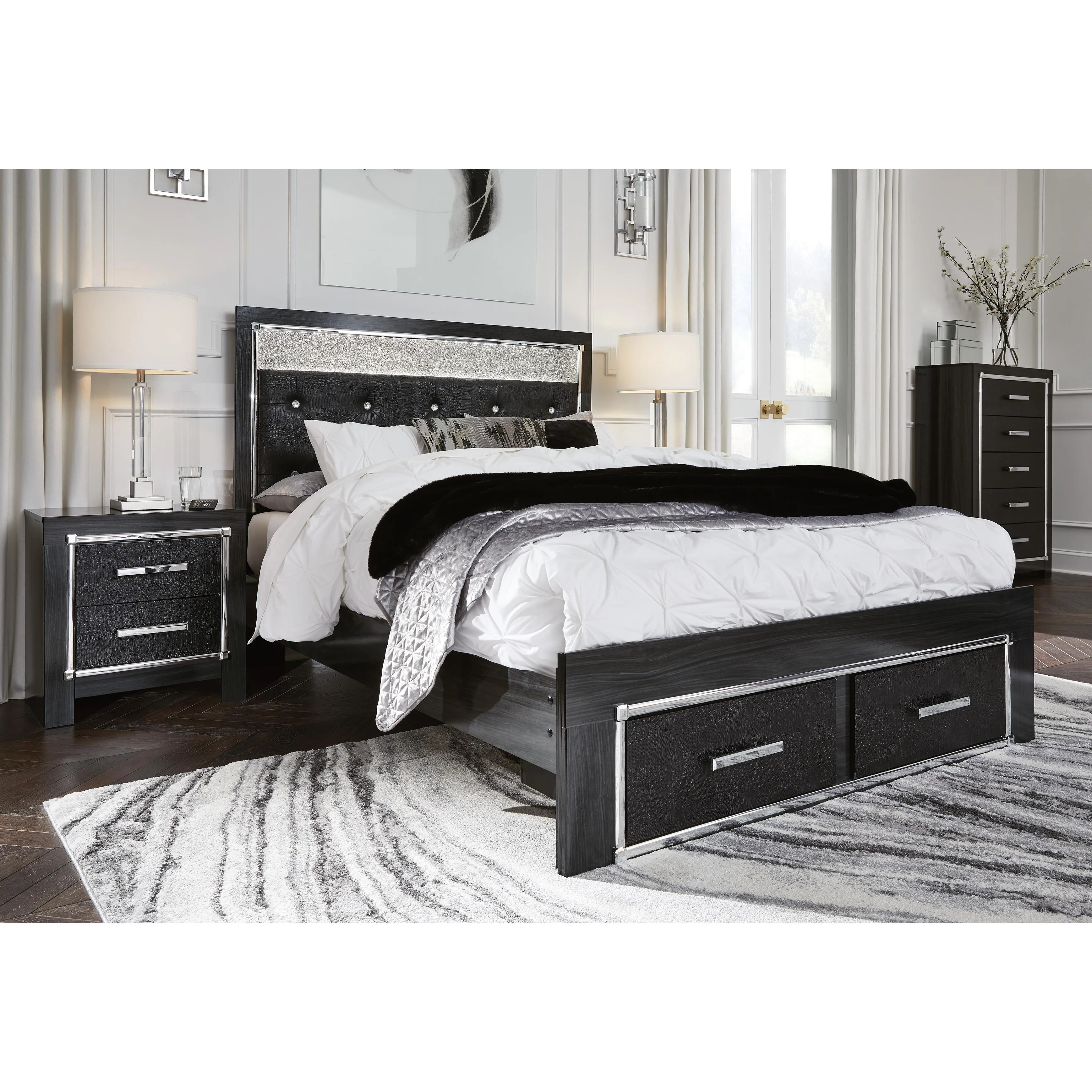 Signature Design by Ashley Kaydell Queen Upholstered Panel Bed with Storage B1420-157/B1420-54S/B1420-96