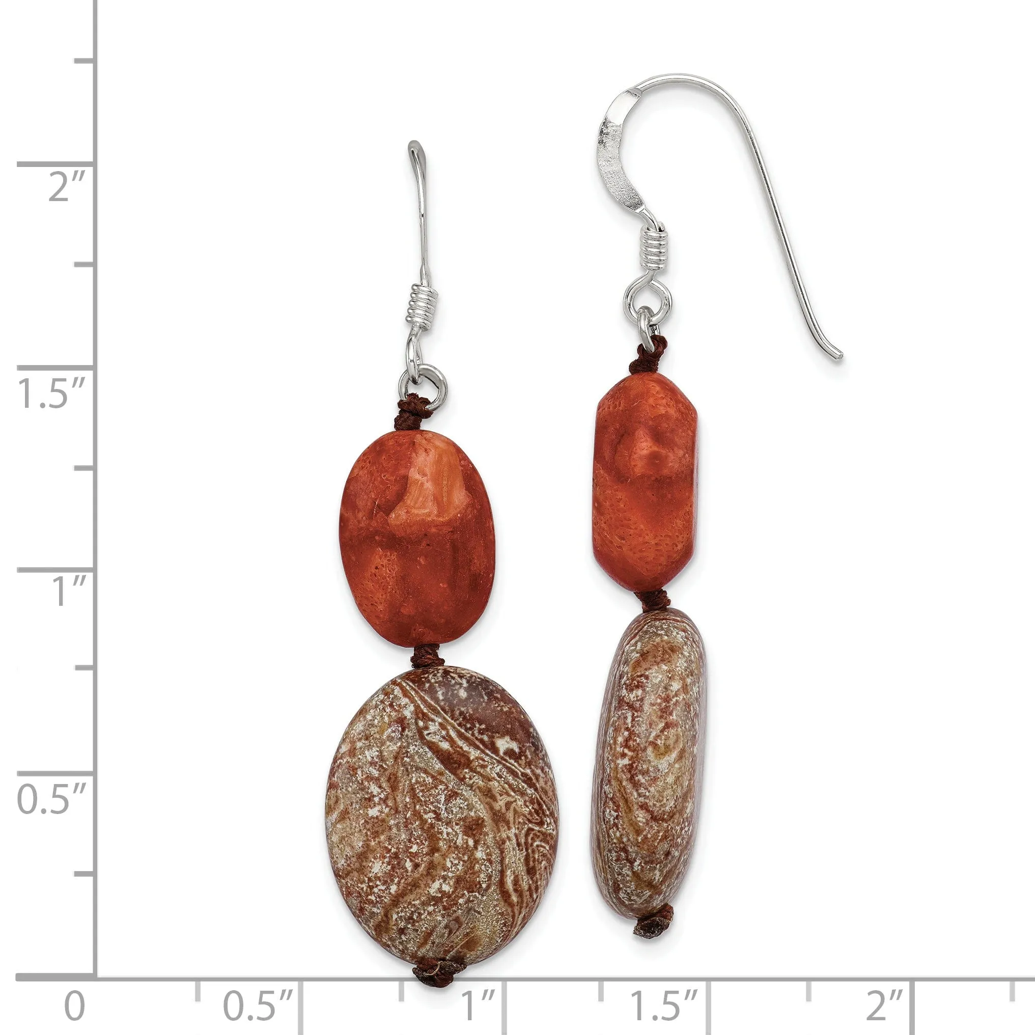 Silver Red Stone Zebra Jasper Dangle Earrings