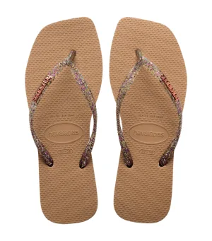 Slim Square Logo Metallic Flip Flops Rose Gold