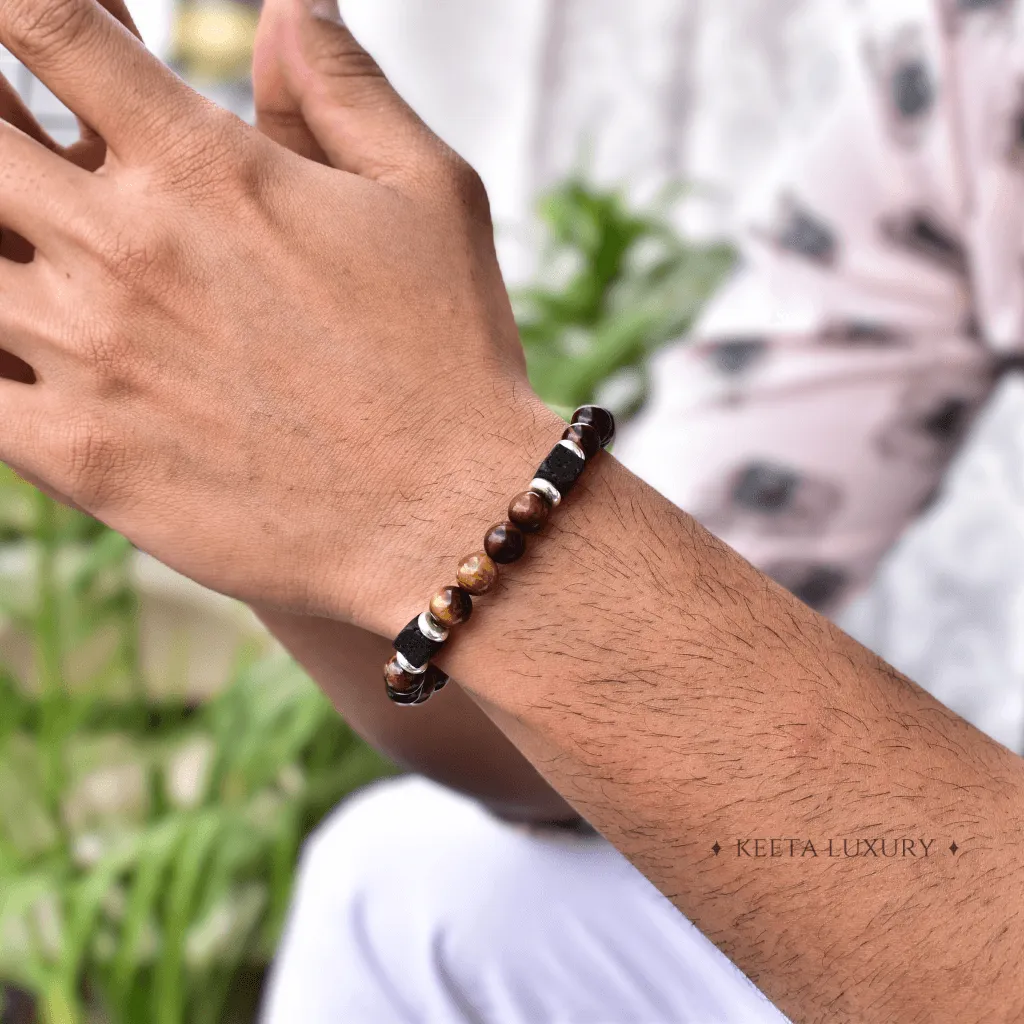 Spiritual Courage- Tiger Eye and Lava Bracelet