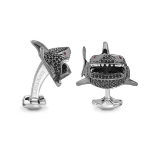 Sterling Silver Black Spinel Shark Head With Ruby Eyes