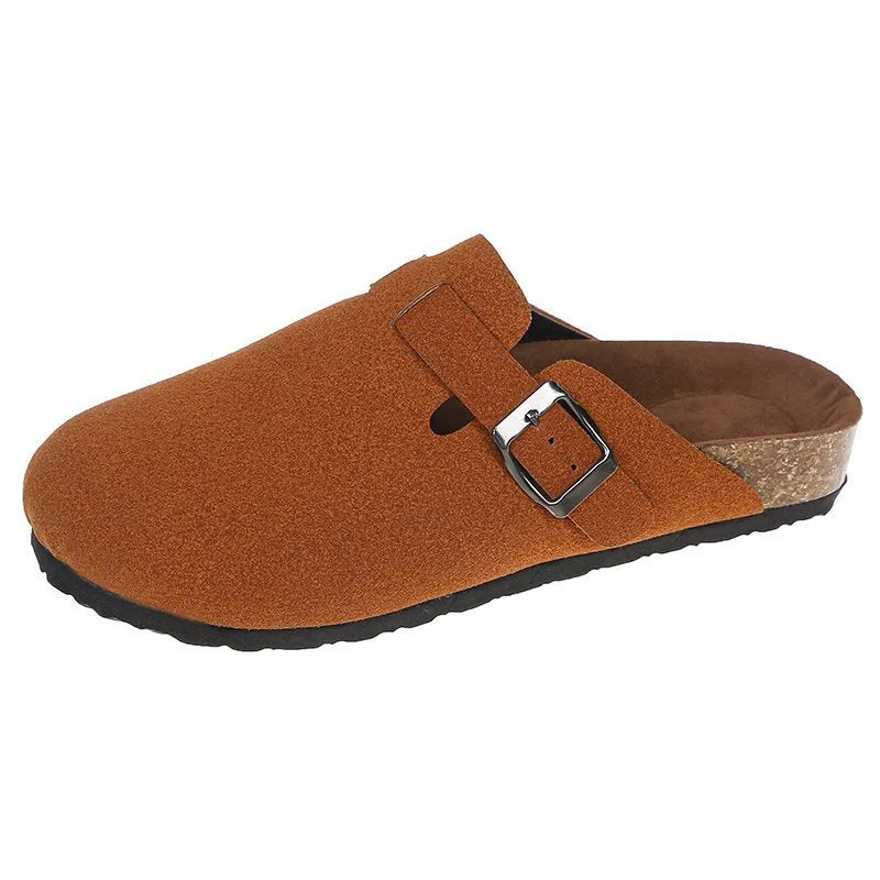 Suede Leather Clogs Closed Toe Mules