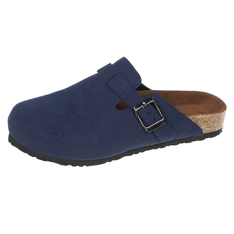 Suede Leather Clogs Closed Toe Mules