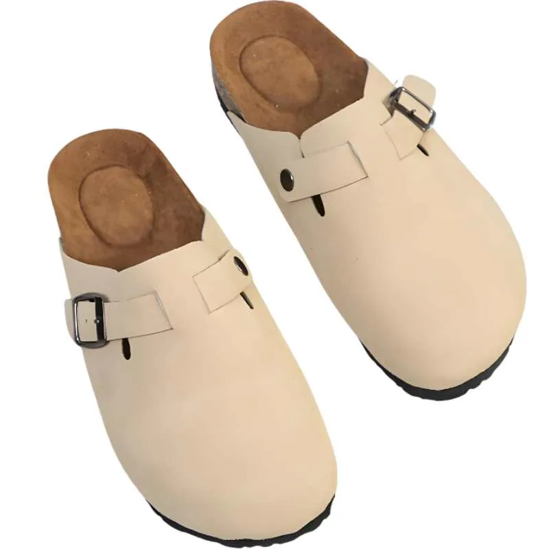 Suede Leather Clogs Closed Toe Mules