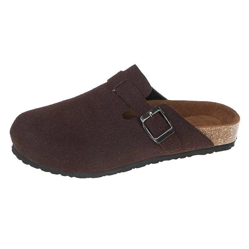 Suede Leather Clogs Closed Toe Mules