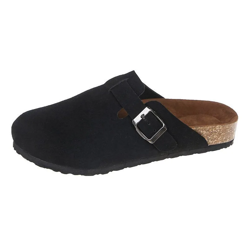 Suede Leather Clogs Closed Toe Mules