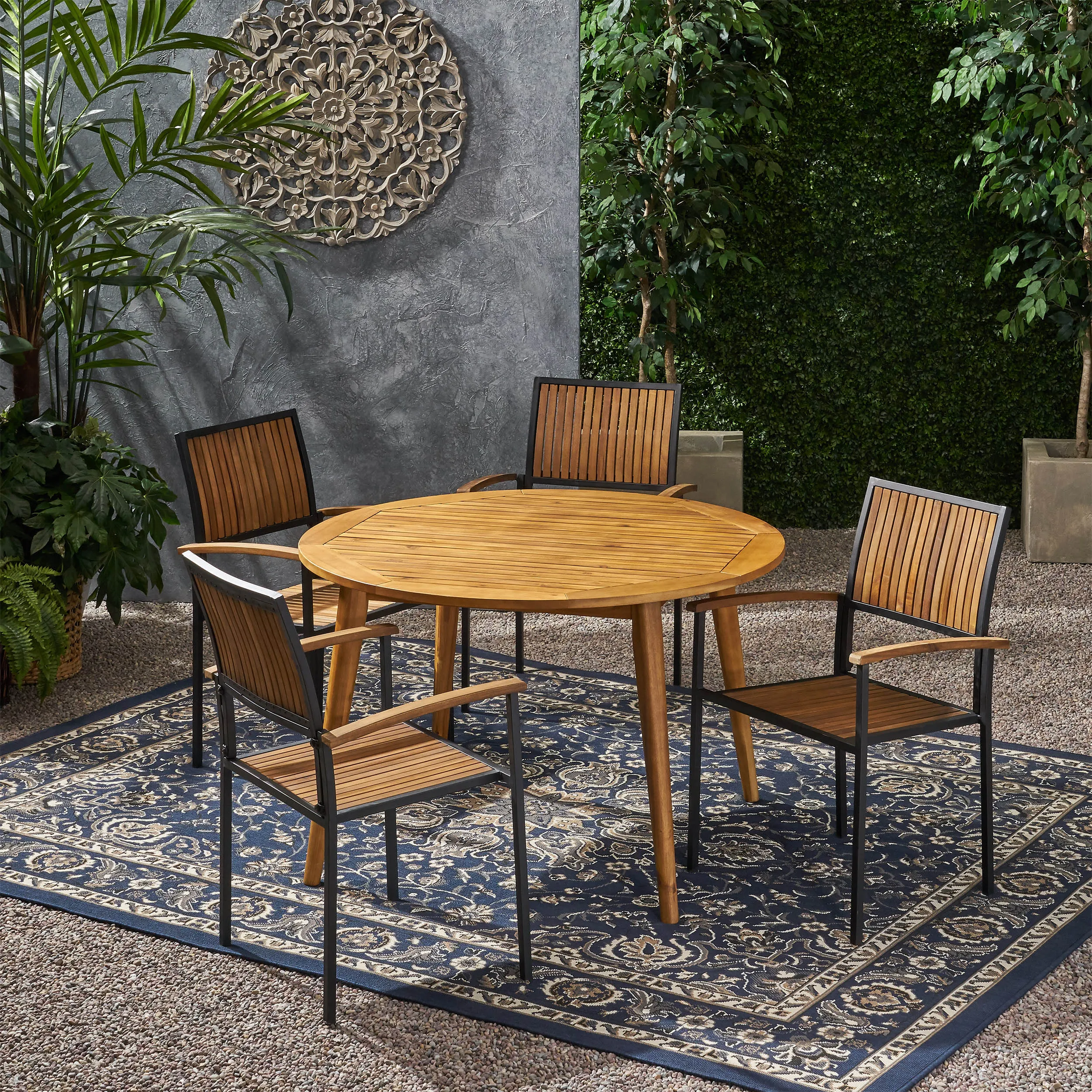 Sylvia Outdoor 4 Seater Acacia Wood Circular Dining Set