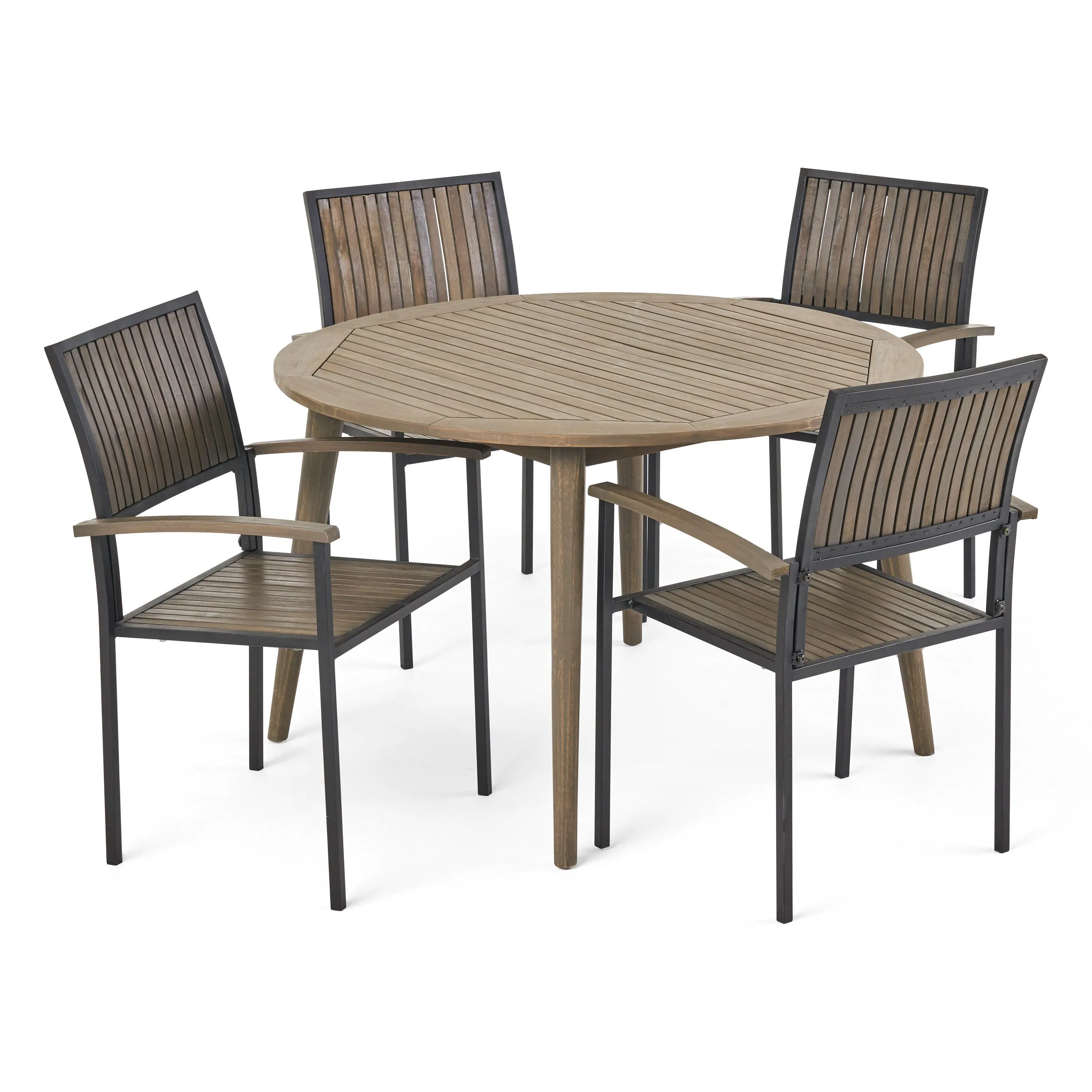 Sylvia Outdoor 4 Seater Acacia Wood Circular Dining Set