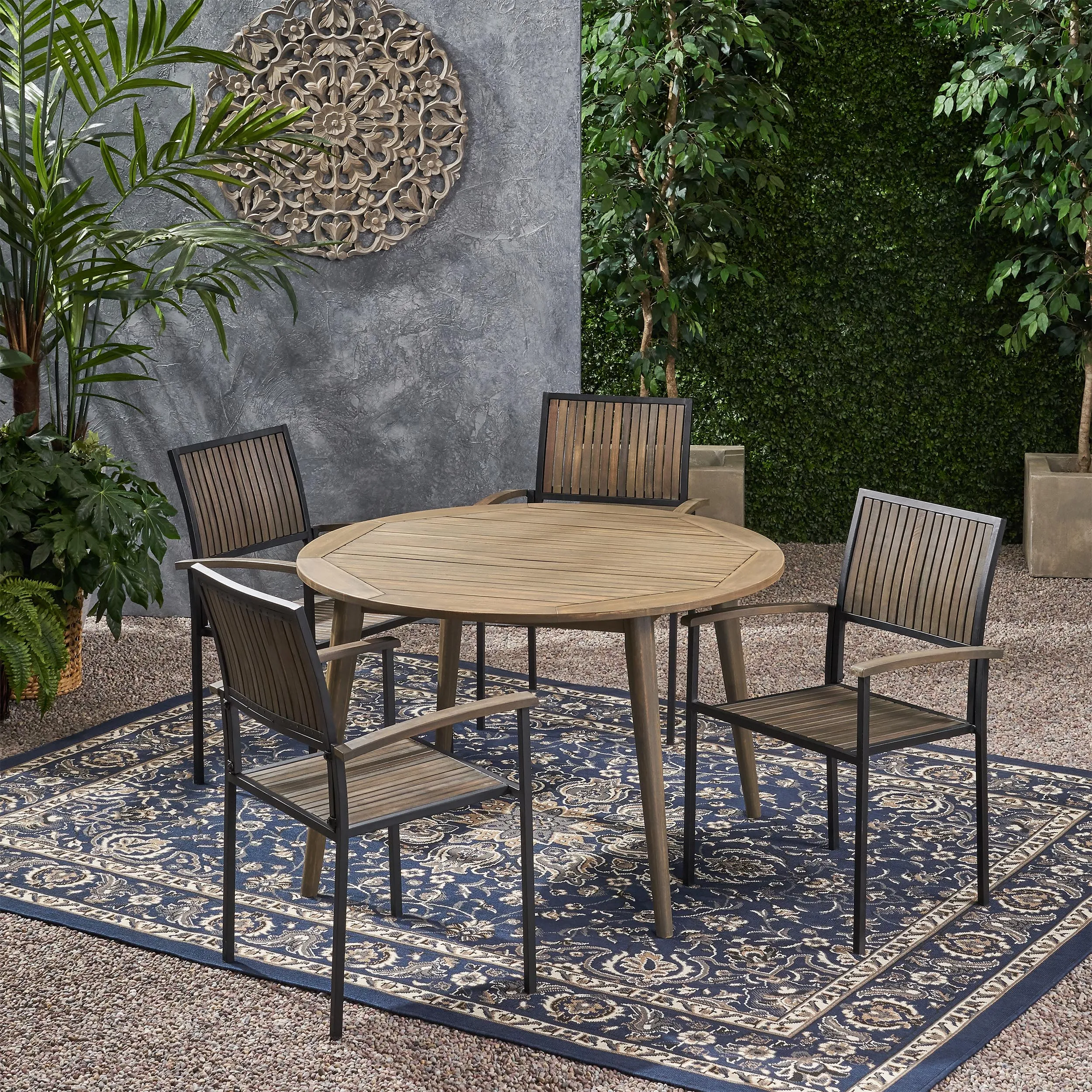 Sylvia Outdoor 4 Seater Acacia Wood Circular Dining Set